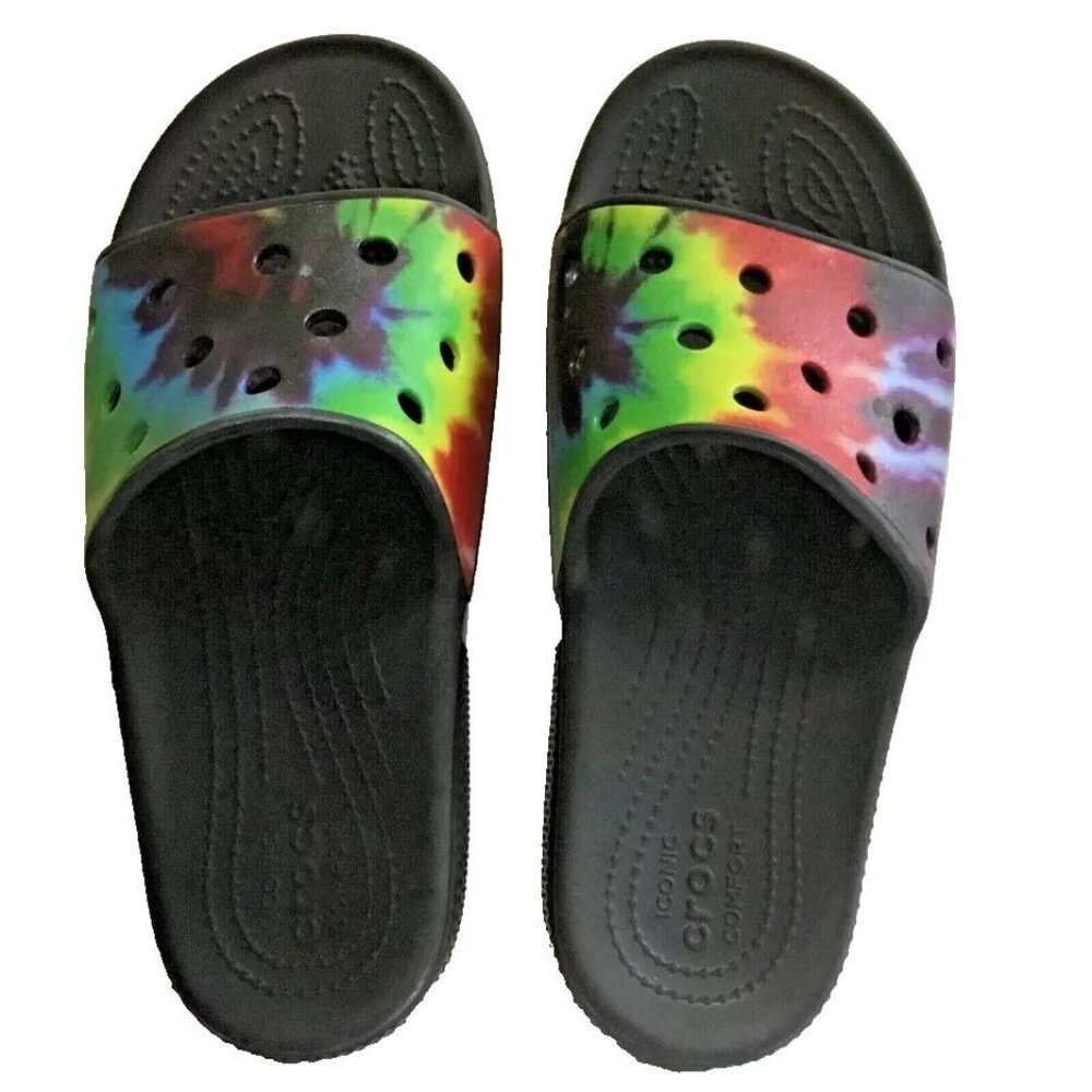 Crocs Tie-Dye Print Iconic Comfort Classic Graphic Slides Woman 6-8